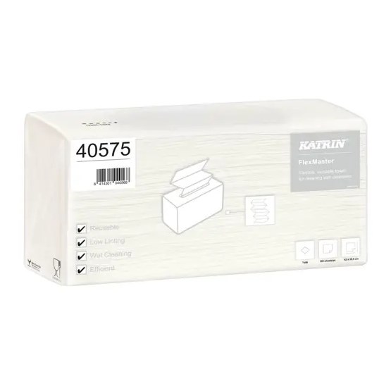 Torkduk Katrin Plus Poly Box 1-Lag Vit 100ark/fp  40575. 5 fp/krt