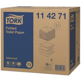 Toalettpapper Tork T3 Advanced 2-Lag Vit Arkat 110x95mm 114271