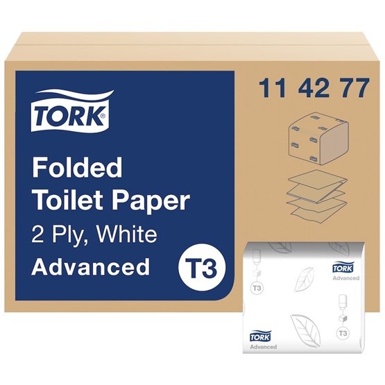 Toalettpapper Tork T3 Advanced 2-Lag Vit Arkat 110x95mm 114271