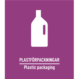 Återvinningsdekal Plastförpackningar Lila 170x148mm