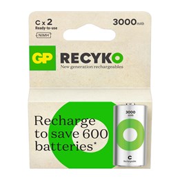 Batteri GP ReCyko C-batteri, 3000mAh, 2-pack