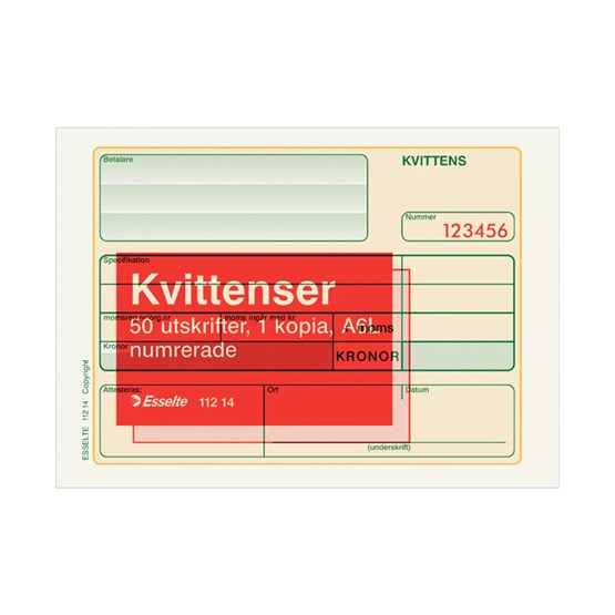 Blanketter Kvittens A6L 2x50 Blad Numr.