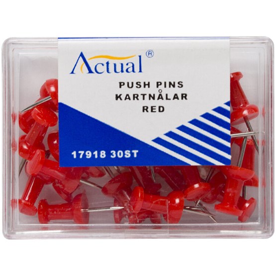 Kartnål Push-Pin 30st/fp Röd