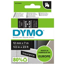 Märkband Dymo D1 12mm Vit/Svart