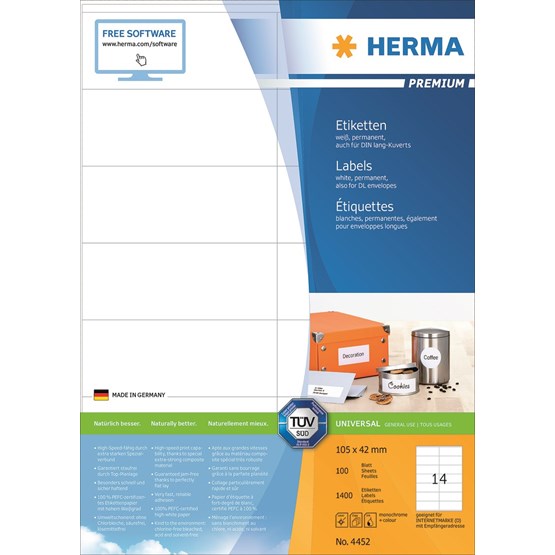 Etikett Herma Premium 105x42mm Vit 1400st/fp