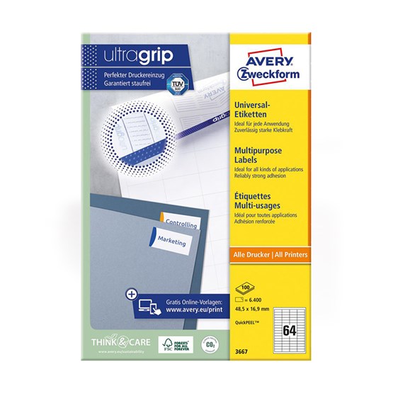 Etikett Avery 48,5x16,9mm Vit 6400st/fp