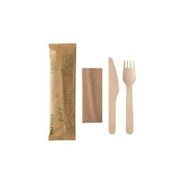 Besticksficka i trä kniv+gaffel+servett 500 st/krt