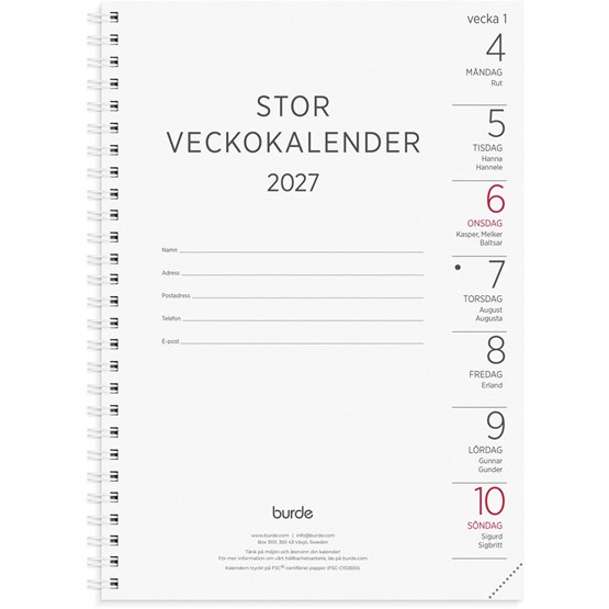 Stor Veckokalender 2027 refill