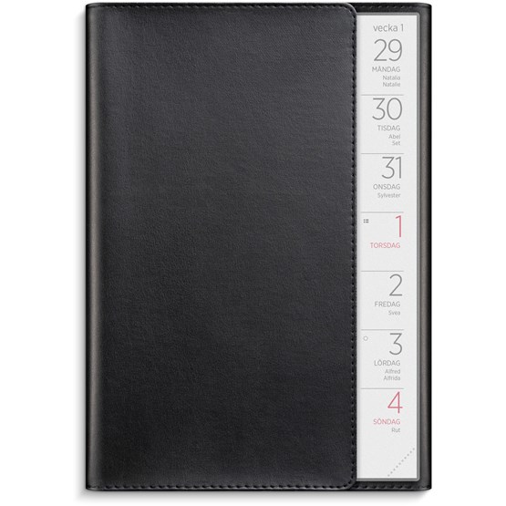 Kalender 2026 Stor Veckokalender svart konstläder