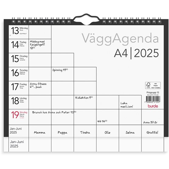 Väggkalender 2025 Väggagenda A4