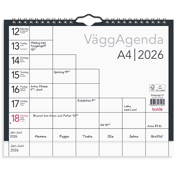 Väggkalender 2026 Väggagenda A4