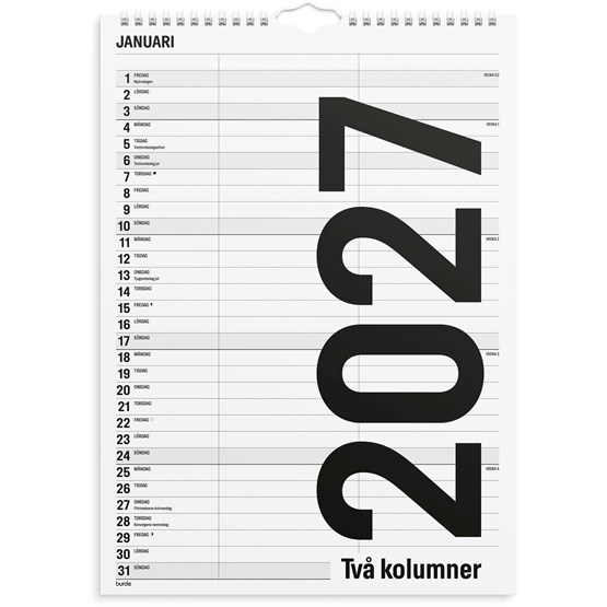 Familjekalender 2027 Black and white 2 kolumner