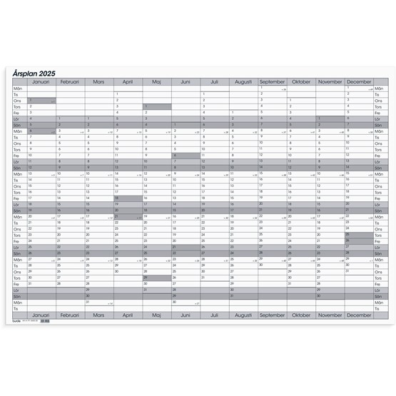 Kalender 2025 Årsplan whiteboard