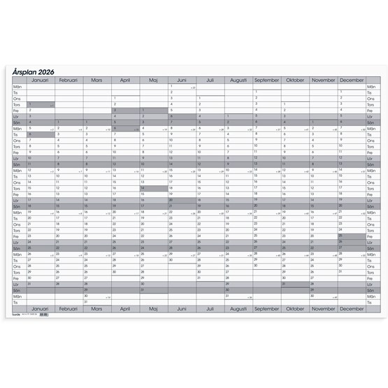 Kalender 2026 Årsplan whiteboard