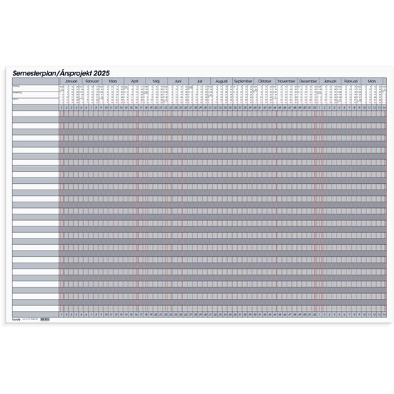 Kalender 2025 Semesterplan/Årsprojekt whiteboard