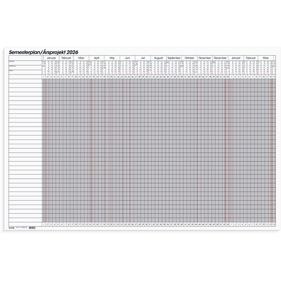 Kalender 2026 Semesterplan/Årsprojekt whiteboard