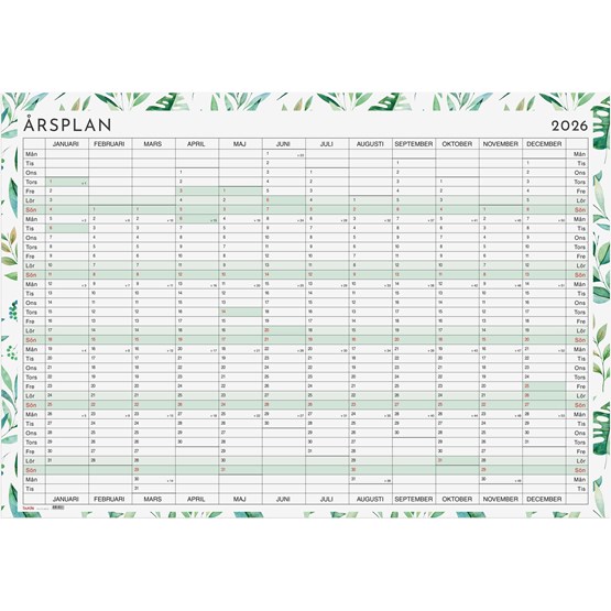 Kalender 2026 Årsplanering whiteboard