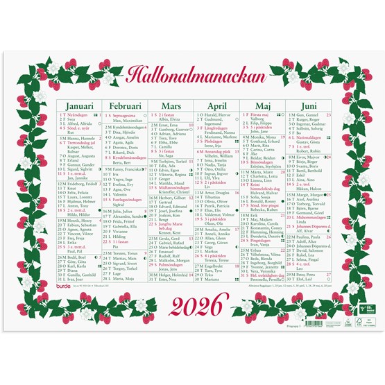 Väggkalender 2026 Stora Hallonalmanackan
