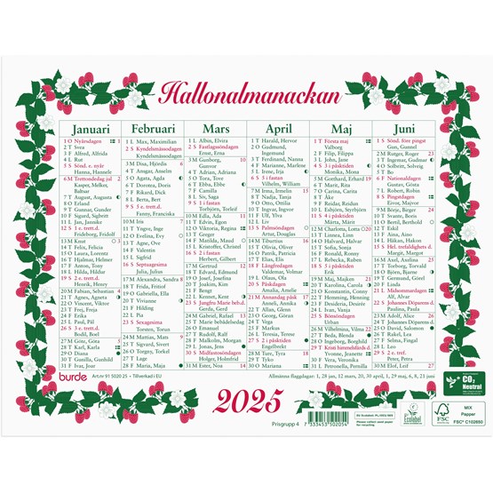 Väggkalender 2025 Lilla Hallonalmanackan