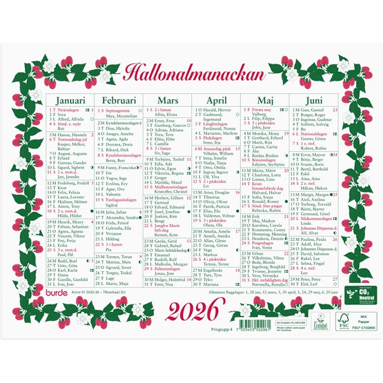 Väggkalender 2026 Lilla Hallonalmanackan