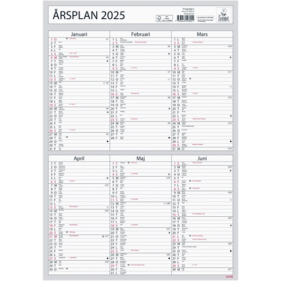 Väggkalender 2025 Årsplan