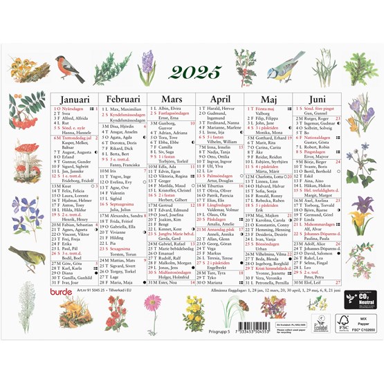 Väggkalender 2025 Lilla Naturalmanackan