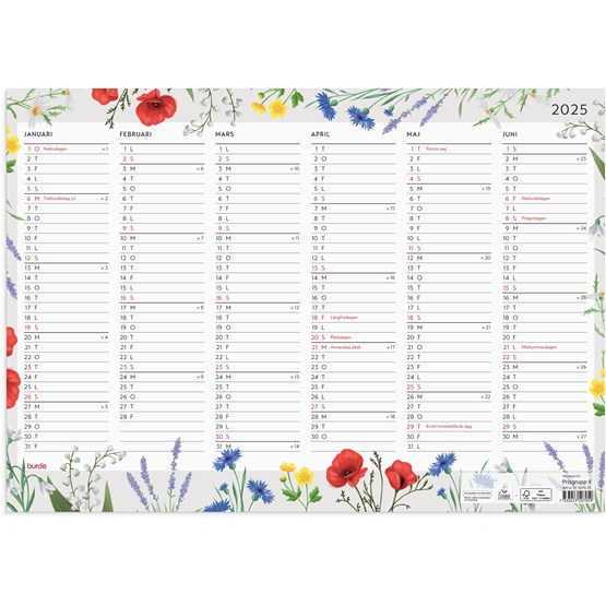 Väggkalender 2025 Väggblad Blomster