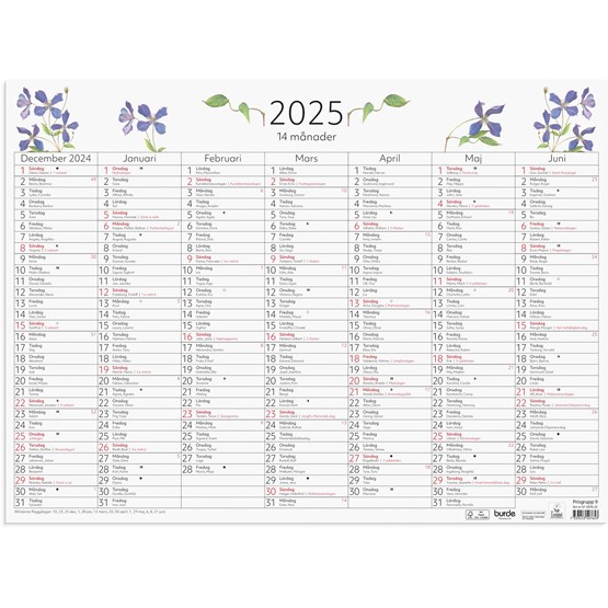 Väggkalender 2025 14-månaders väggblad