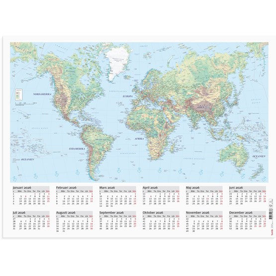 Väggkalender 2026 Väggblad Världskarta