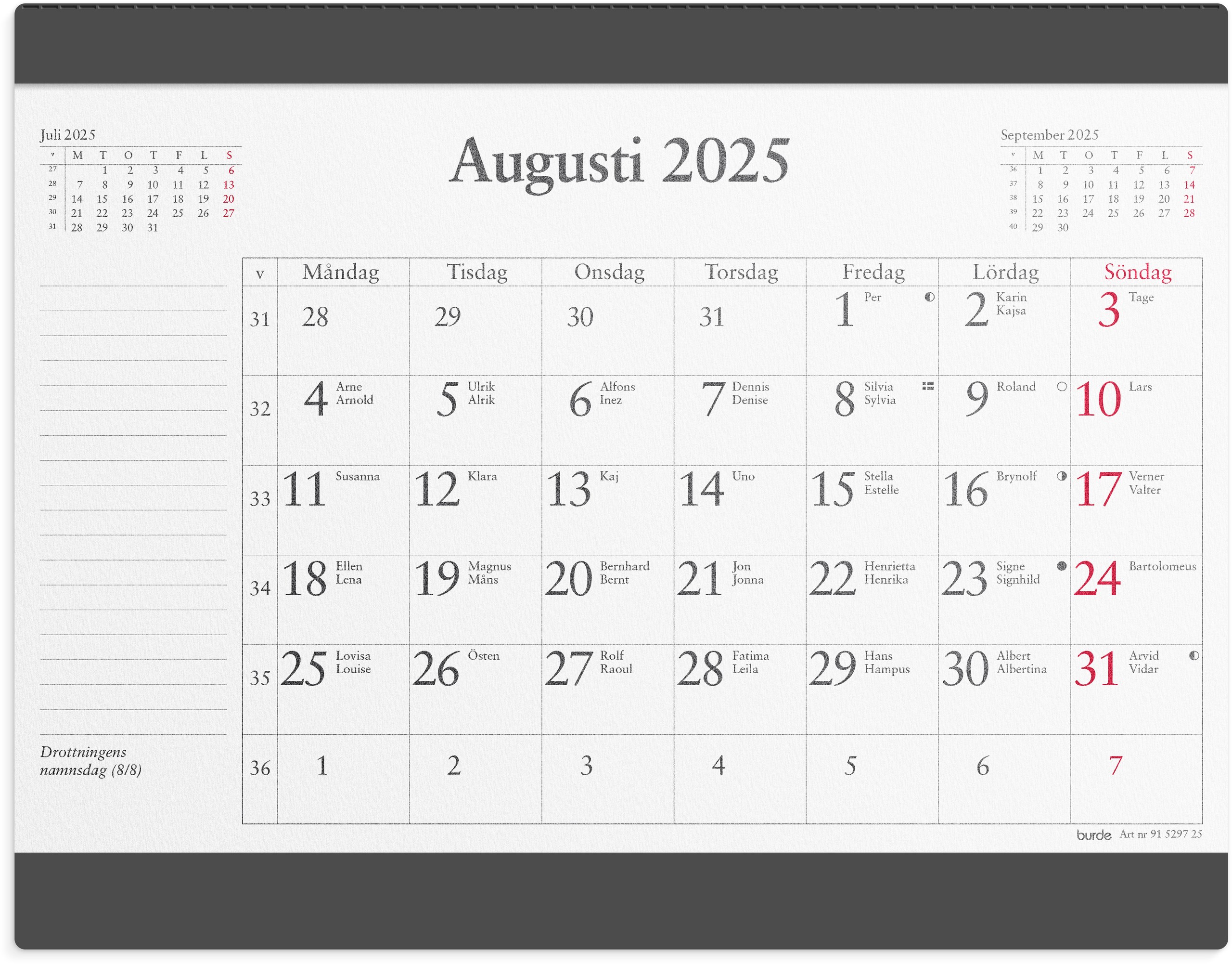 Kalender 2025 Musmatta månadsblock Almanackor Nybloms.se