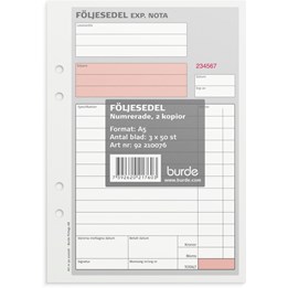 Följesedel A5  3x50 Blad Numrerade