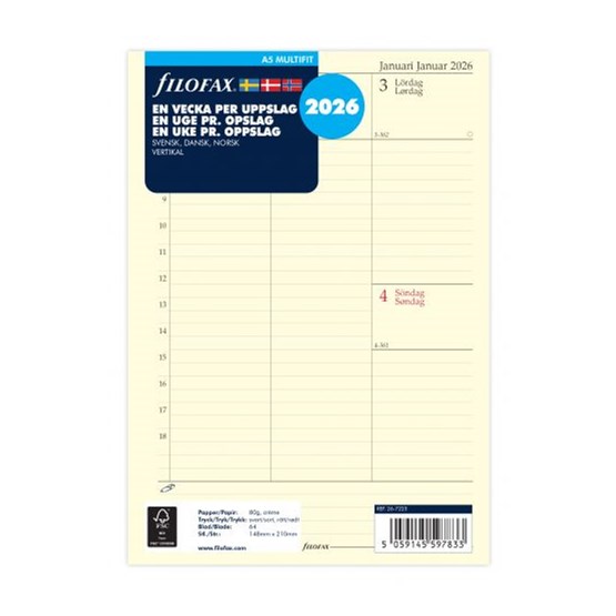 Filofax A5 Dagbok Vertikal 2026 V/U 26-7241