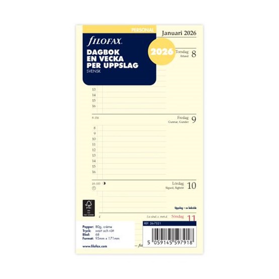 Filofax Personal Dagbok 2026 V/U 26-7521