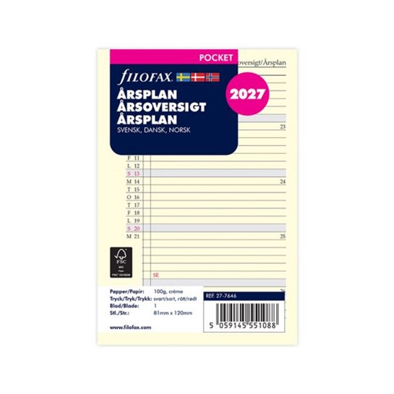 Filofax Personal Årsplan 2027 27-7546