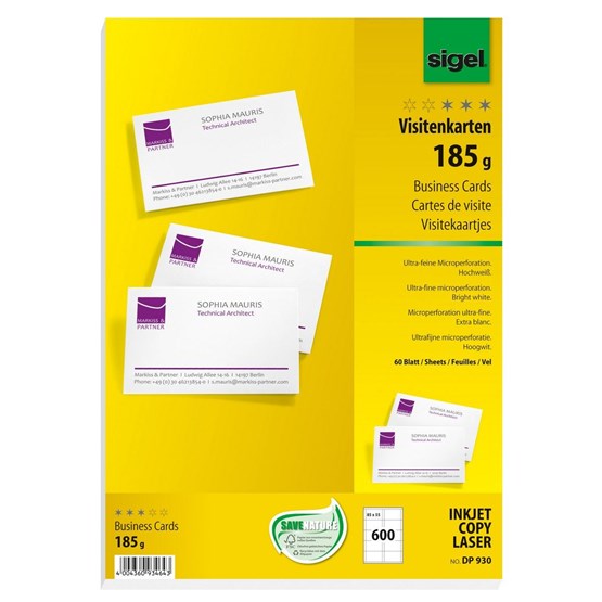 Visitkort Sigel 85x55mm 600st/fp