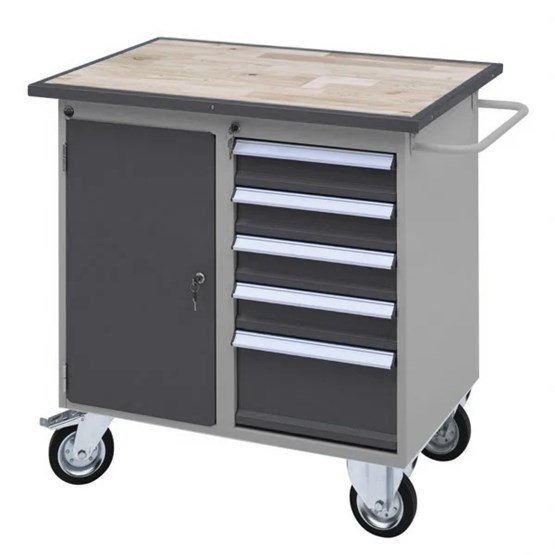 Mobil arbetsbänk 5 lådor/1 skåp 955x600x925 RAL 7004/7024